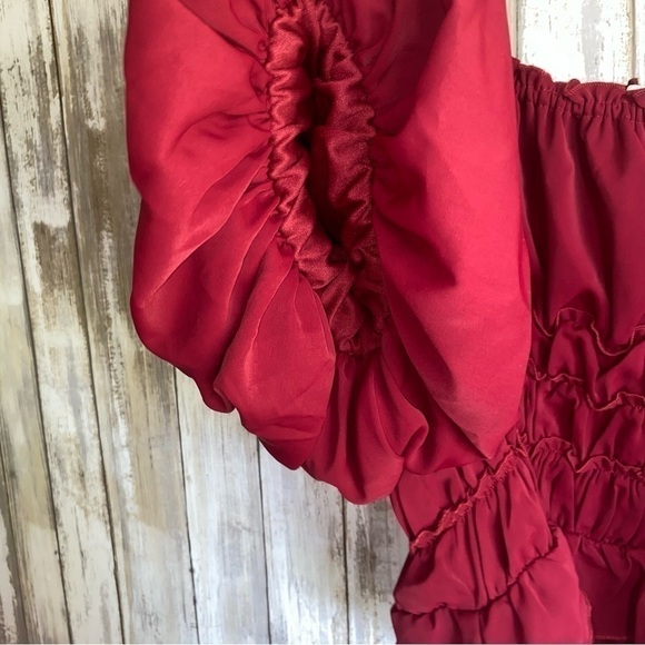 Entro Red Puff Sleeve Mesh Bodysuit - Picture 2 of 6